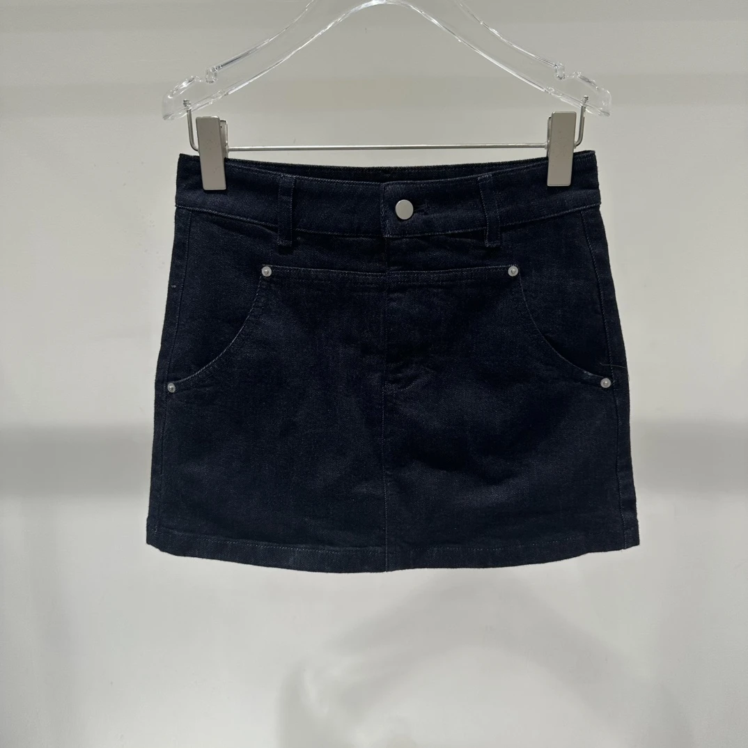 A字版高腰半身裙深蓝色牛仔半裙古风运动风E1880