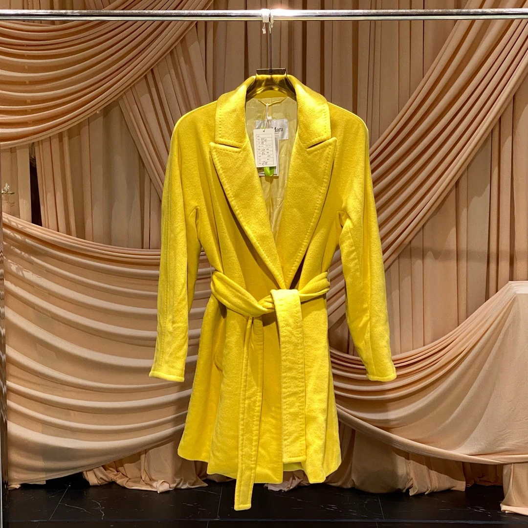 99新 MaxMara Max Mara 柠檬黄系腰带羊毛大衣/38码/99新/JM37720