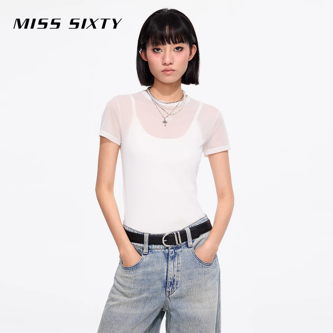 【商场同款新品】Miss Sixty25春新款短袖T恤字母透视感欧若假日风