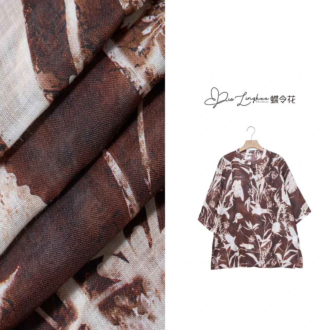 蝶令花夏季薄款时尚休闲宽松潮流花鸟印花七分袖外搭T恤242146