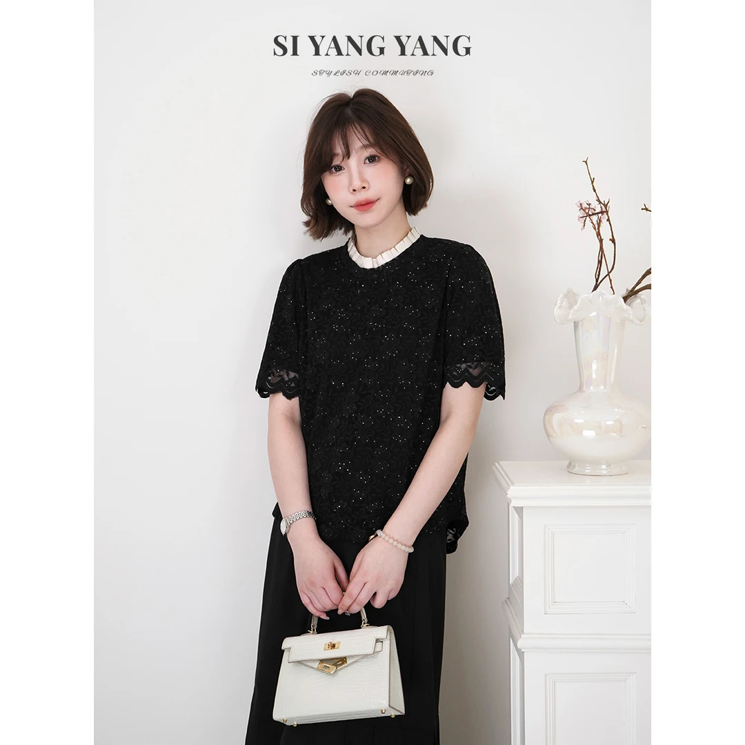 SIYANG绣小闪片蕾丝春季新款气质经典百搭上衣SY502A048SYY