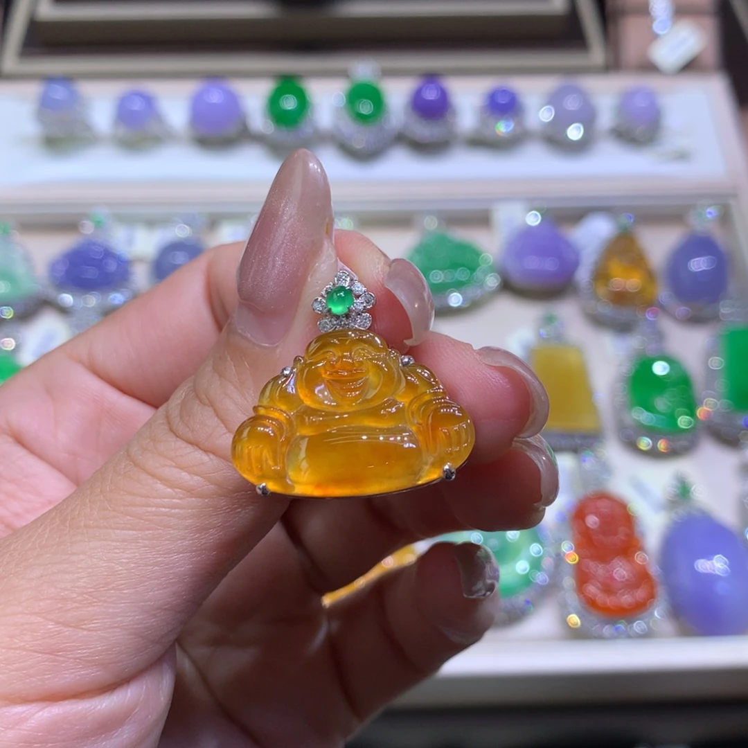 吊坠(不含链)18K金镶嵌翡翠