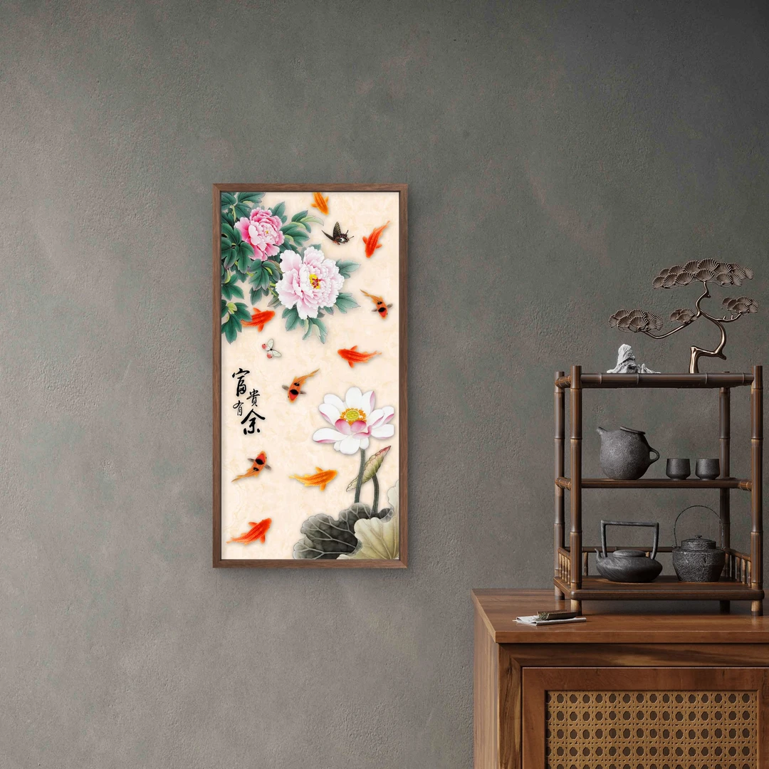 801-35*68富贵有余中式装饰画木框玄关书房茶室客厅挂画