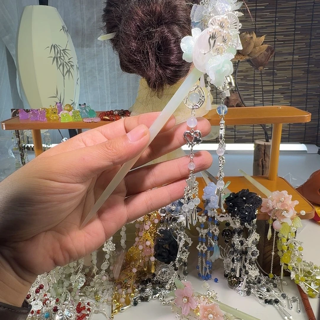 蛇纹石玉合金发饰