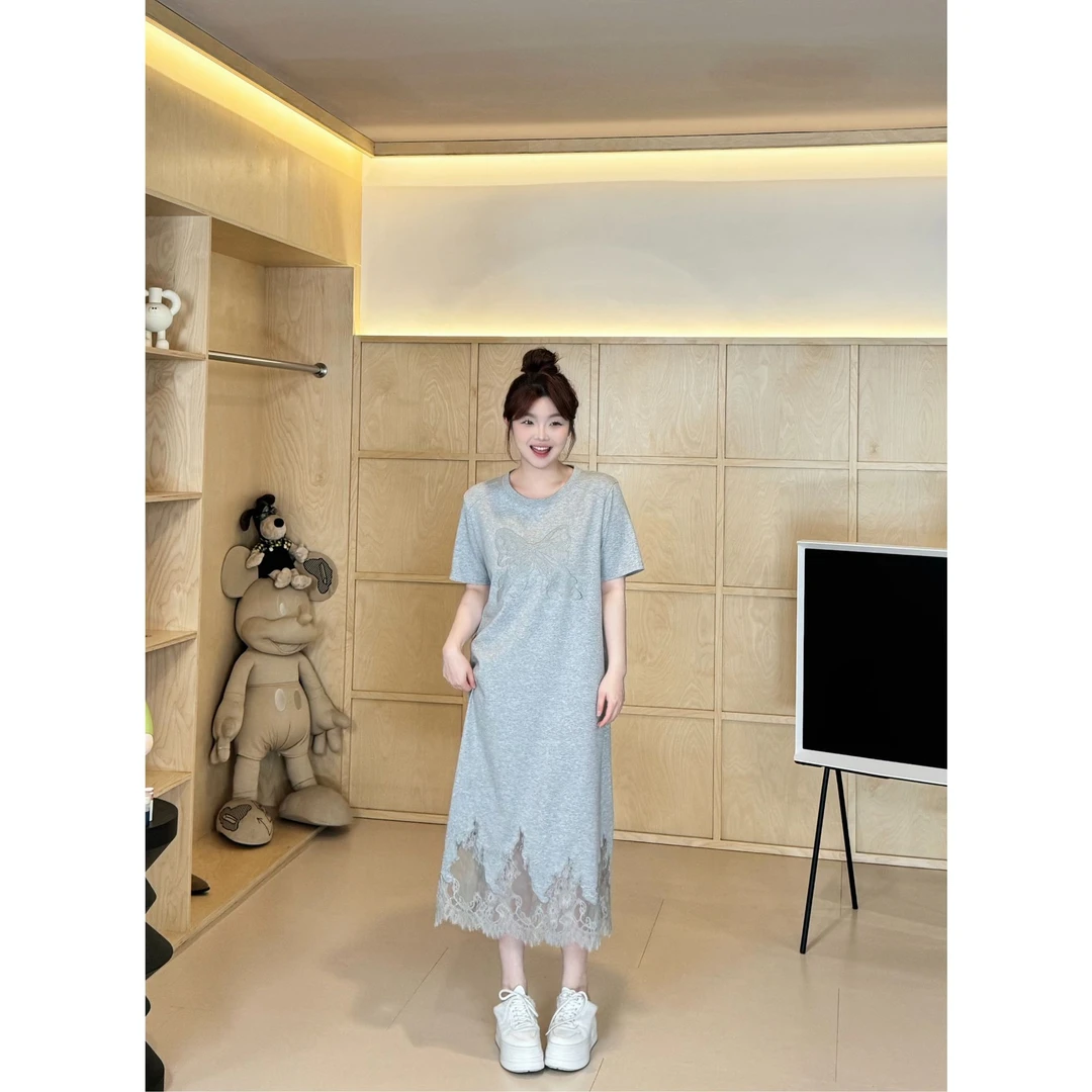 晶咕【蝴蝶结少女】重工胸前蝴蝶结拼下摆不规则蕾丝花边连衣裙