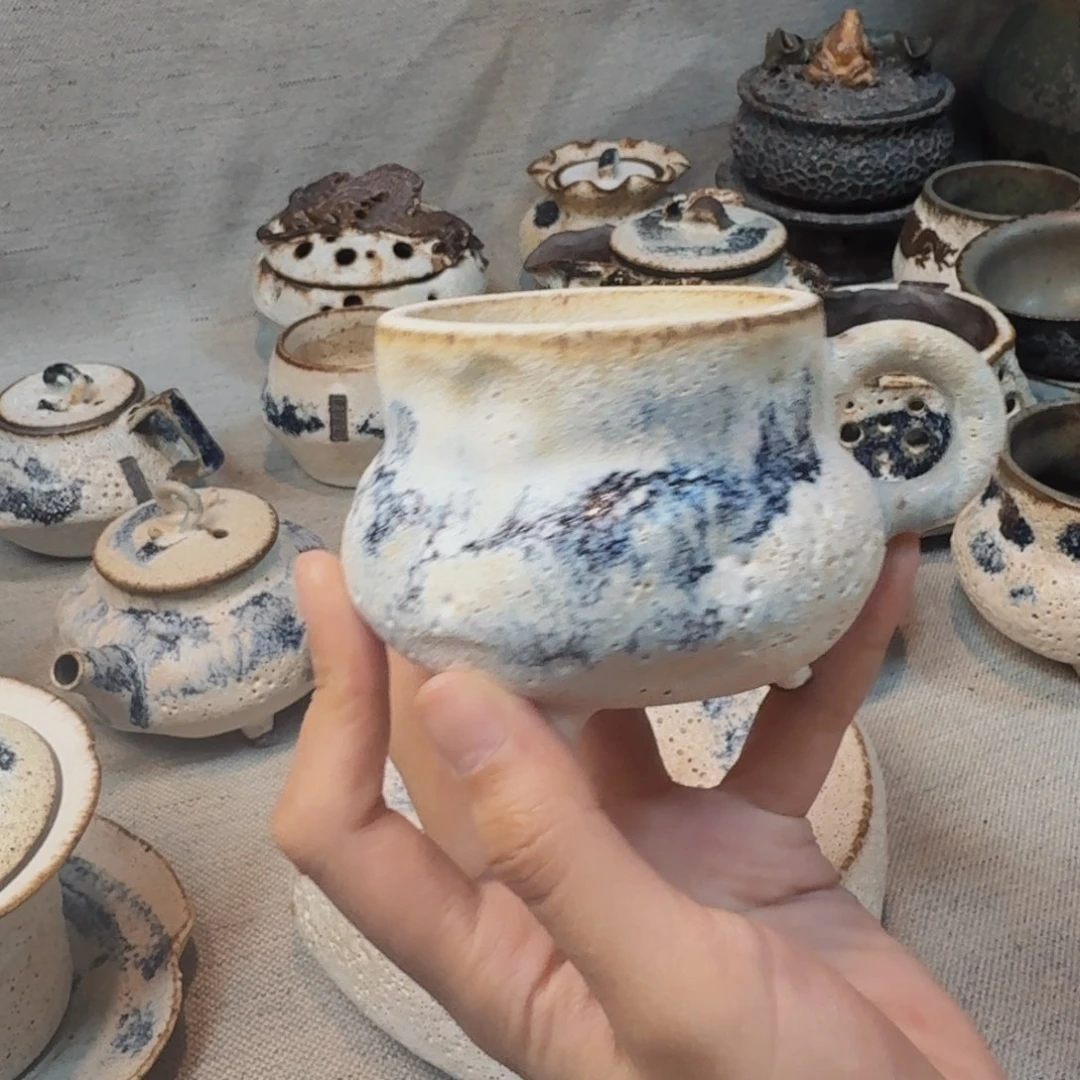 粉引咖啡杯一把一把