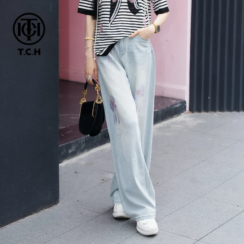 TCH私服春季新款烫钻工艺时尚休闲百搭长裤女T75A20E5145轻奢tch