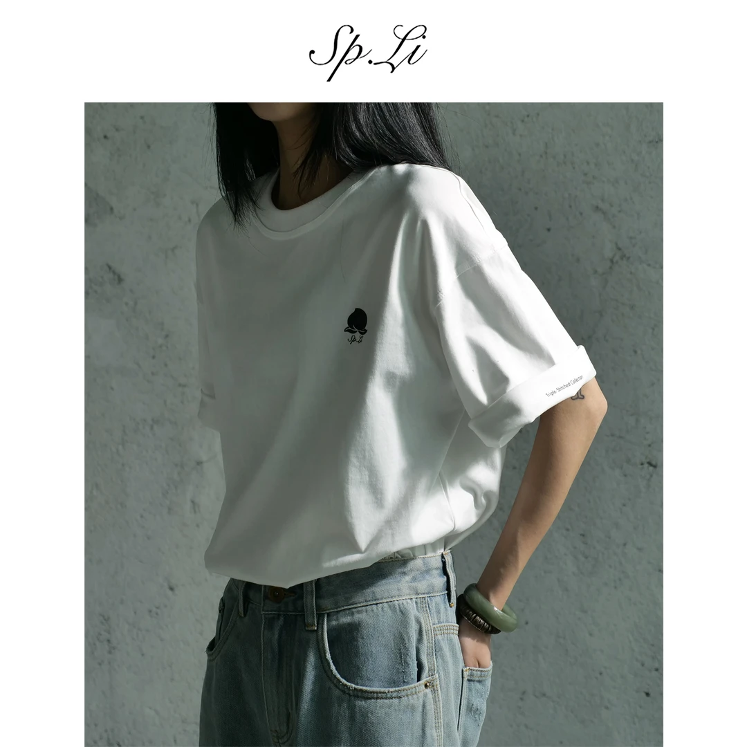 SPLi【三本针】“彩蛋印花”宽松基础圆领短袖T恤男黑色夏季休闲百搭