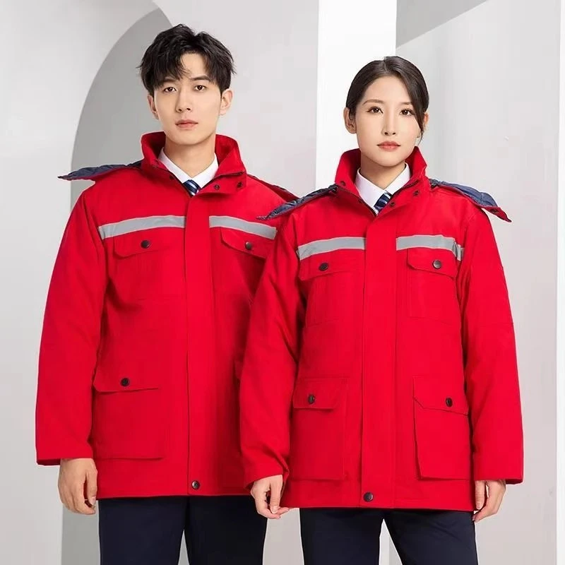 冬季加厚帆布工作服棉衣男女防寒保暖棉袄可拆卸内胆工厂冷库户外