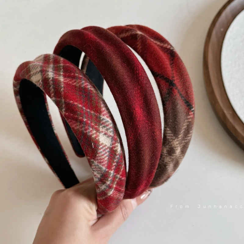 圣诞新年发箍红格纹凹凸设计感百搭高颅顶气质头箍显脸小压发发卡
