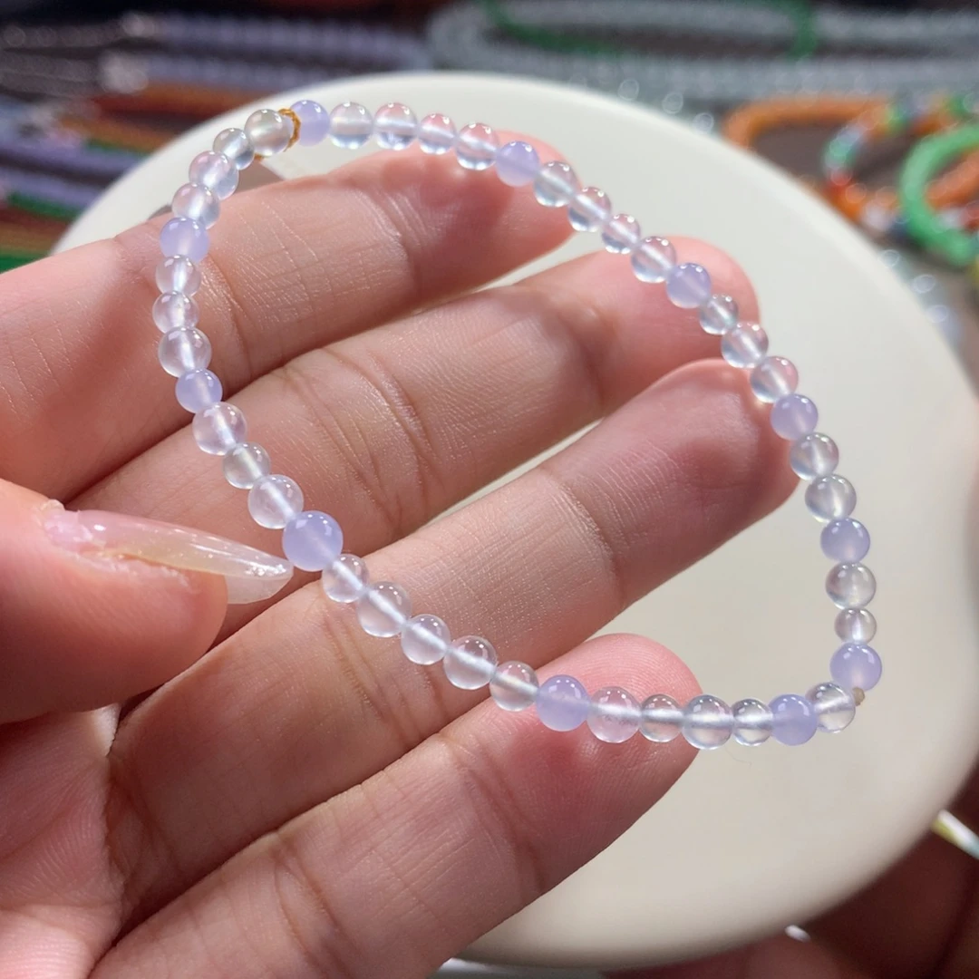 翡翠未镶嵌手链玻璃种仙气幻彩小米单圈 卡3.5~4