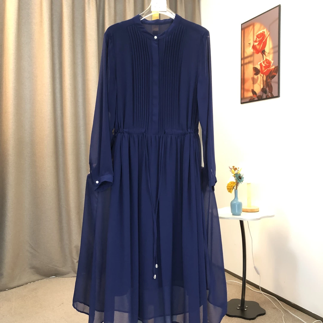 W20【WAO】冰山美人蓝色高级连衣裙气质百搭显瘦春夏纯色