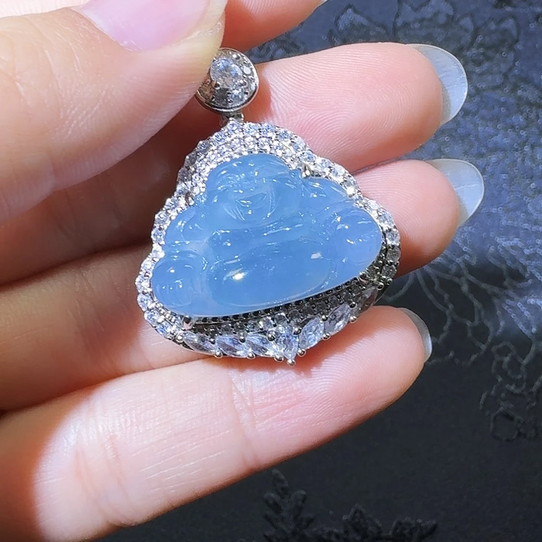 翡翠吊坠(不含链)银S925镶嵌佛公