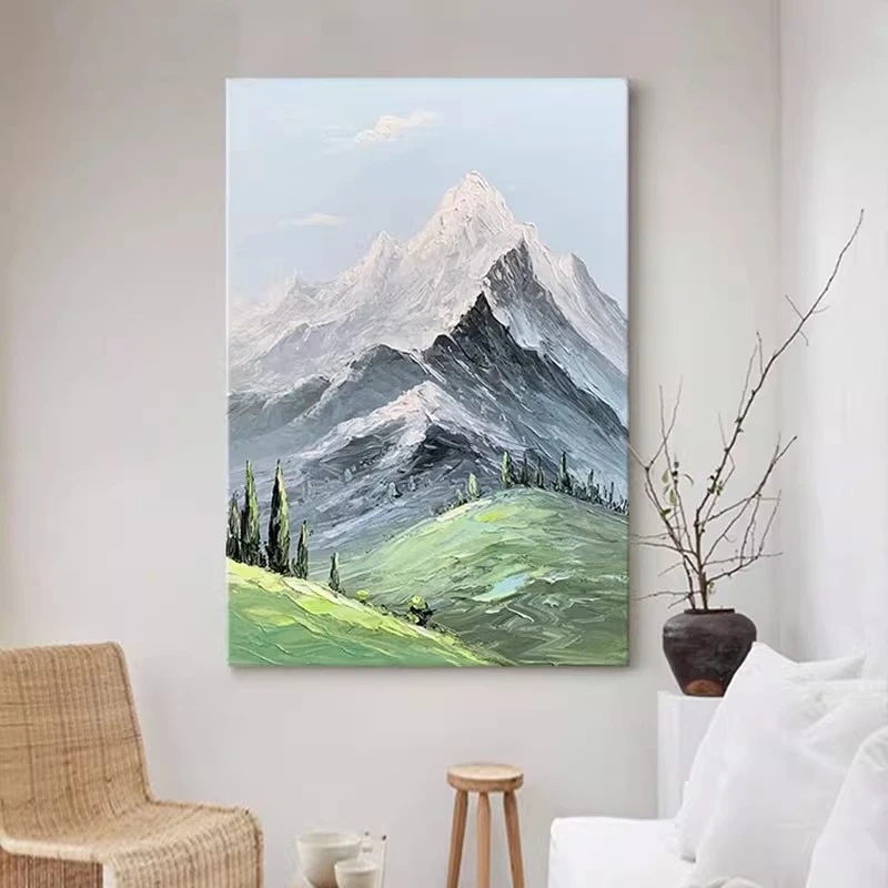 背有靠山图立体肌理手绘油画玄关走廊过道装饰画雪山风景客厅挂画