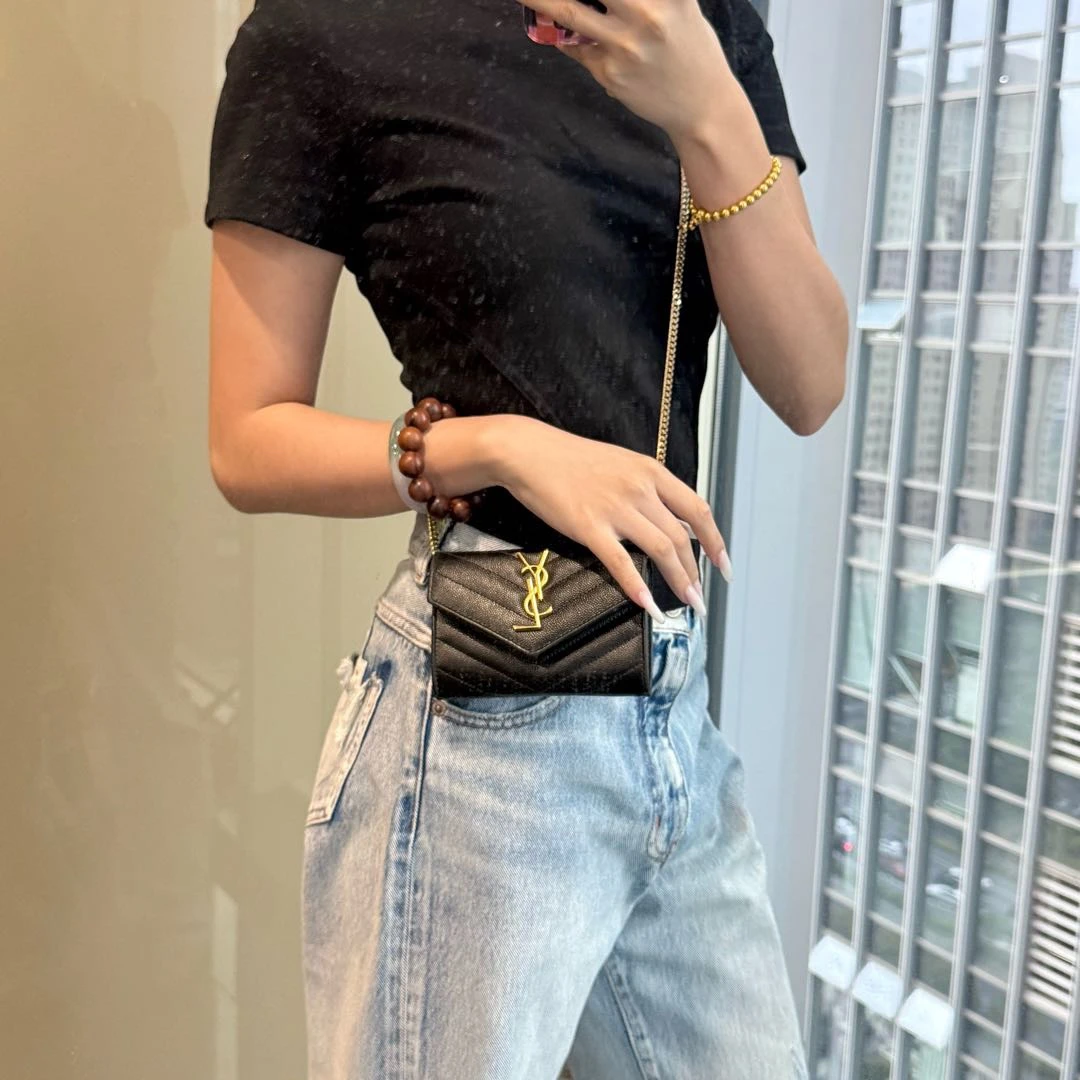 95新 YSL/圣罗兰 黑金鱼子酱卡包/8283