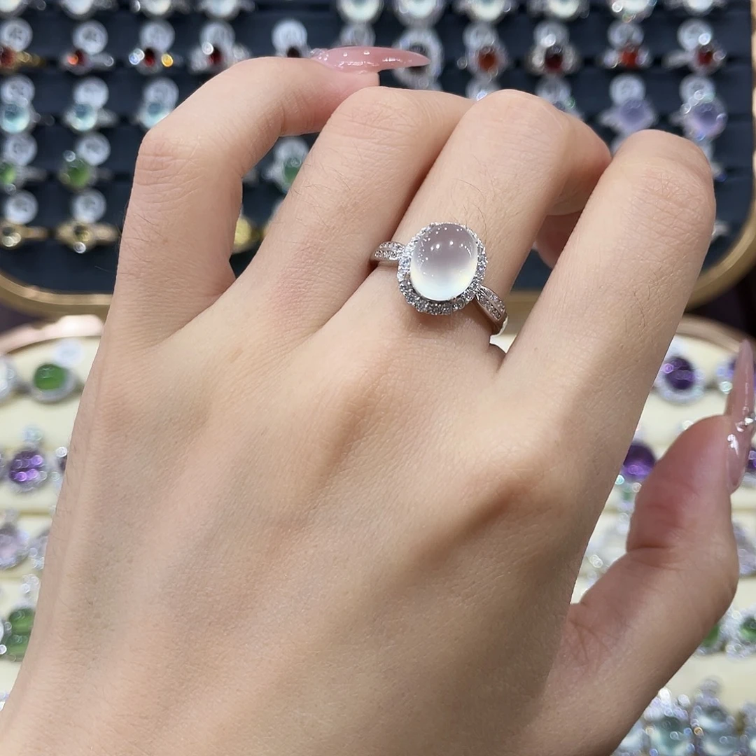 岫玉银S925镶嵌戒指