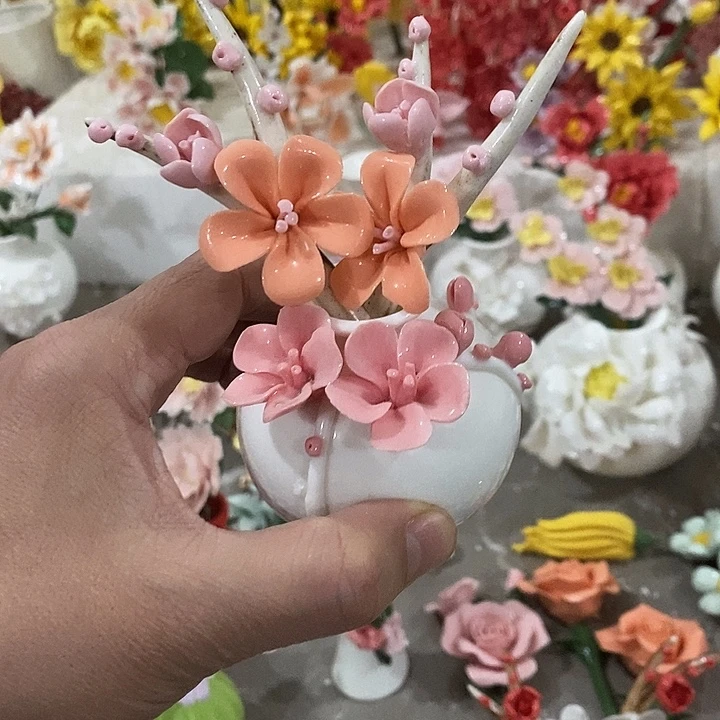 瓷片纯手工陶瓷花摆件瑕
