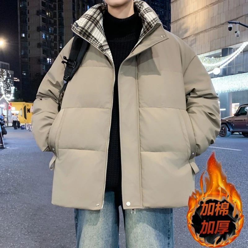 青年男士冬季新款加厚皮料棉衣加绒加厚宽松保暖港风大衣男款冬季