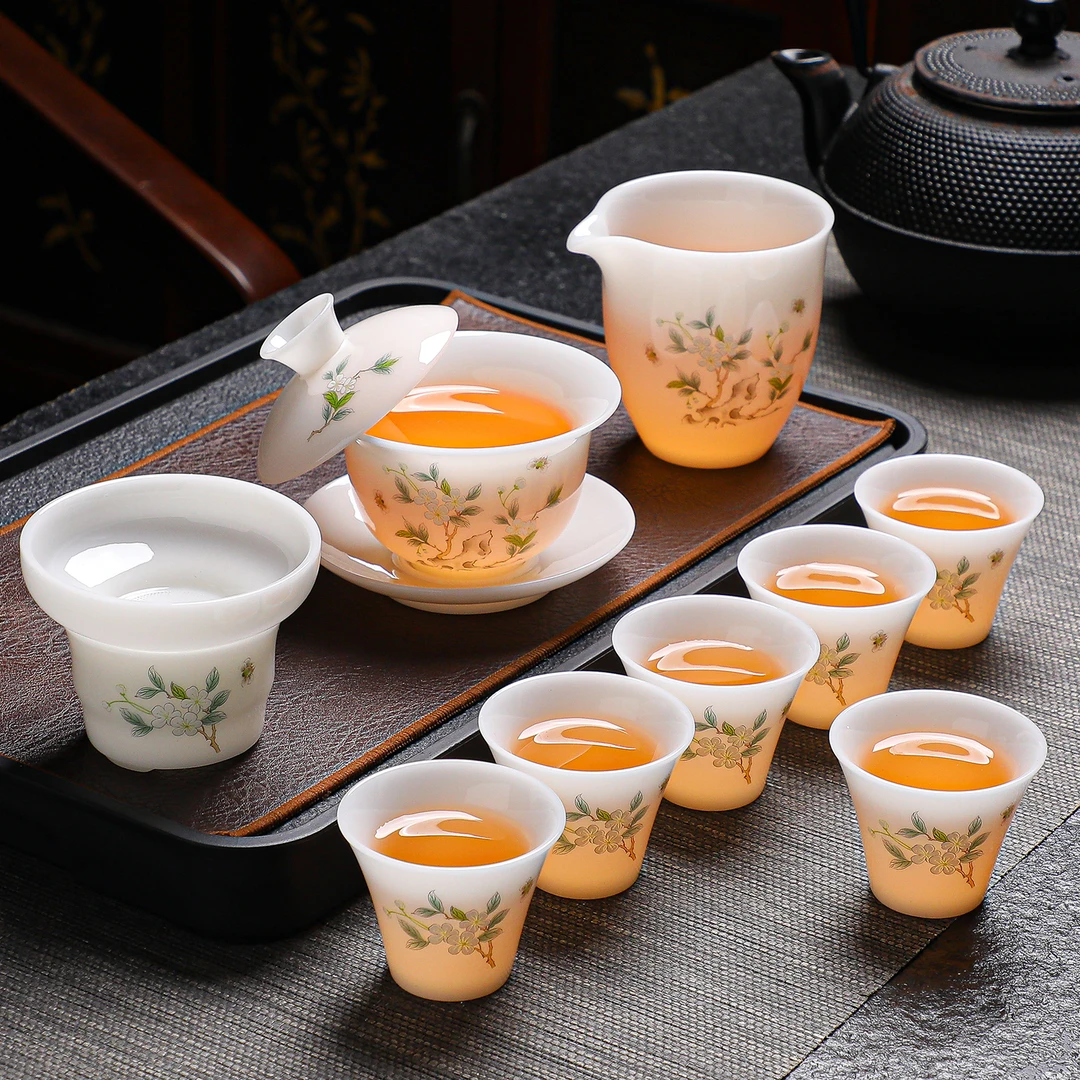 【山上有窑】德化羊脂玉冰种璞玉瓷茶具套装简约高档功夫茶具套装