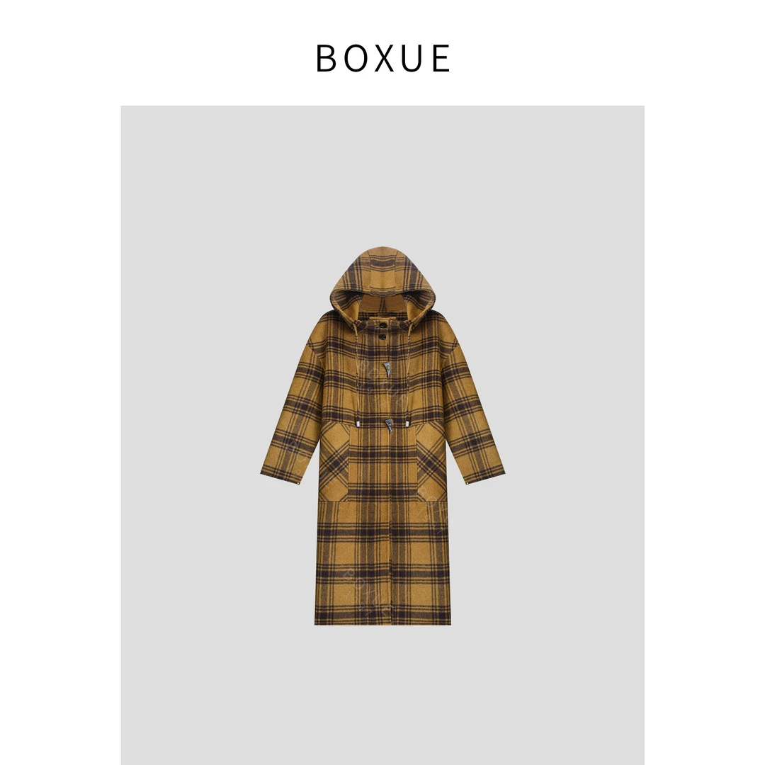 BOXUE “冬雅” 2024冬季新款高级感羊.毛格子大衣 外套#241115W319