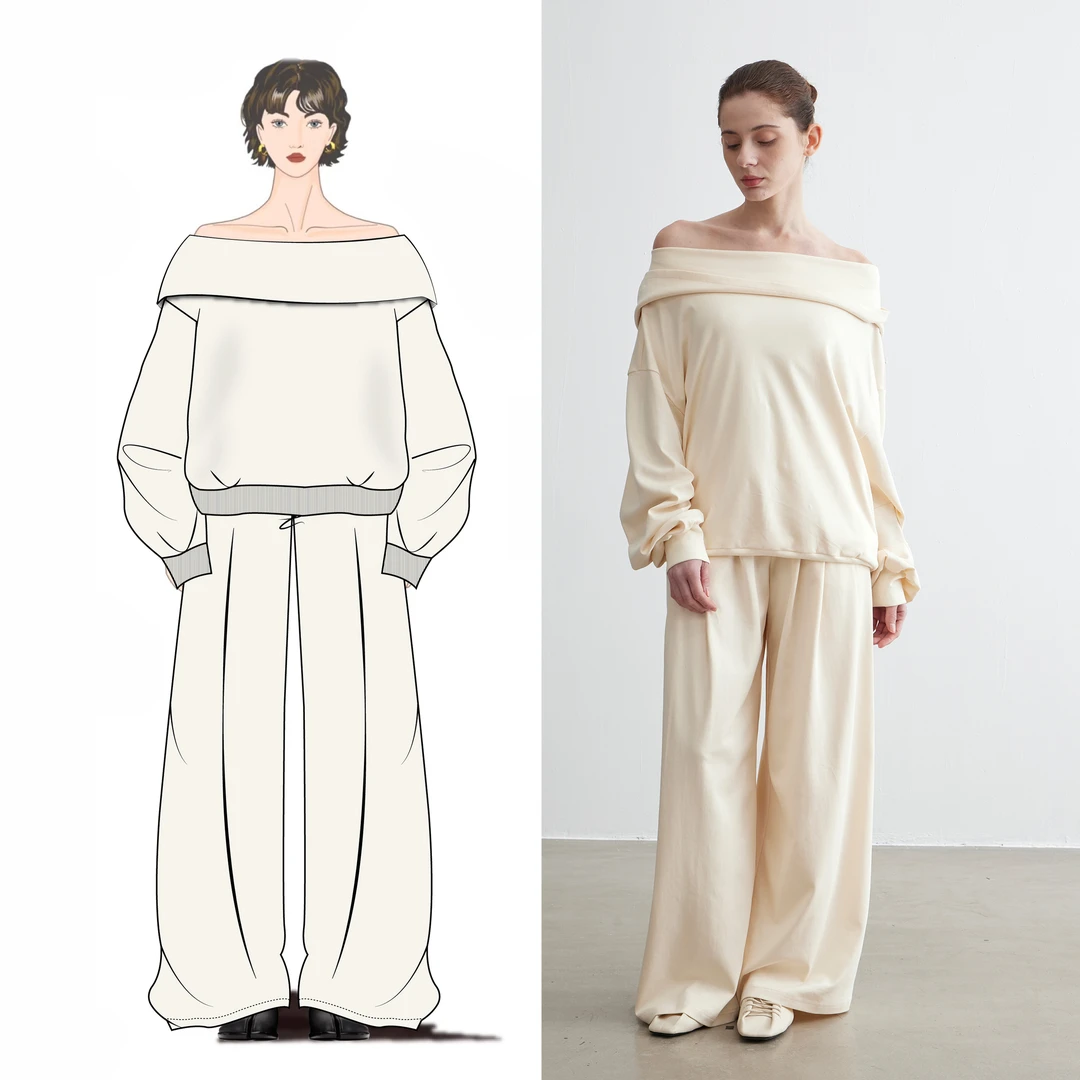 NOEND 25SS 轻奢双面100%棉连帽卫衣 松紧腰压褶长裤套装