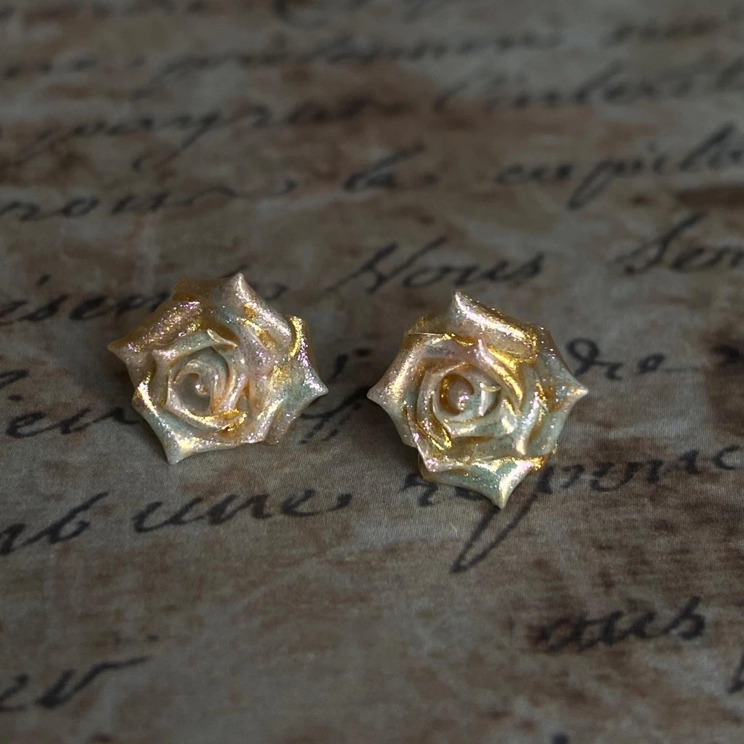 卡柒 非金属树脂耳饰 复古油画感幻彩玫瑰耳钉时尚小众高级感耳饰