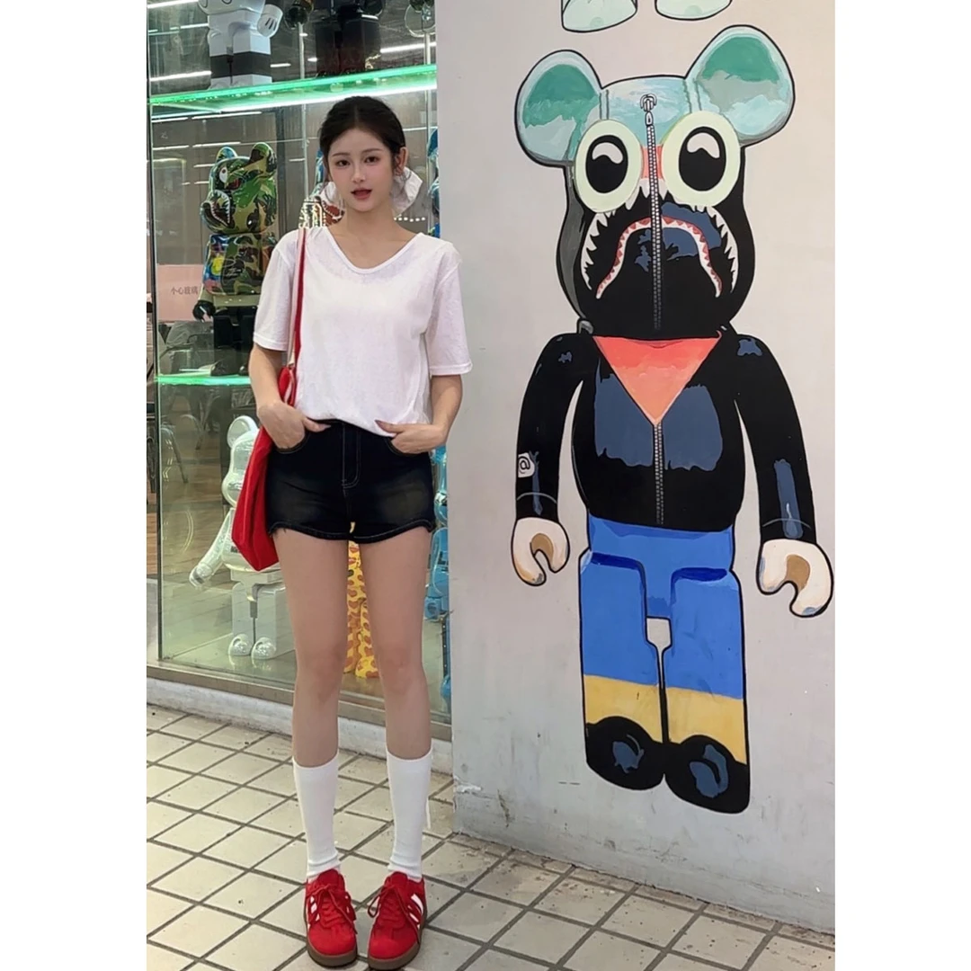 【现货24h+运险】初秋美式性感牛仔短裤百搭设计感高腰a字包臀显瘦