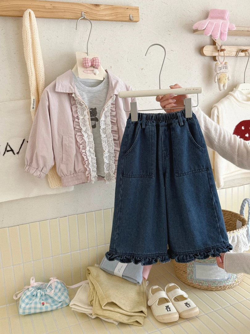 SY-8013-儿童韩百搭裤脚木耳边牛仔阔腿裤(秋款)