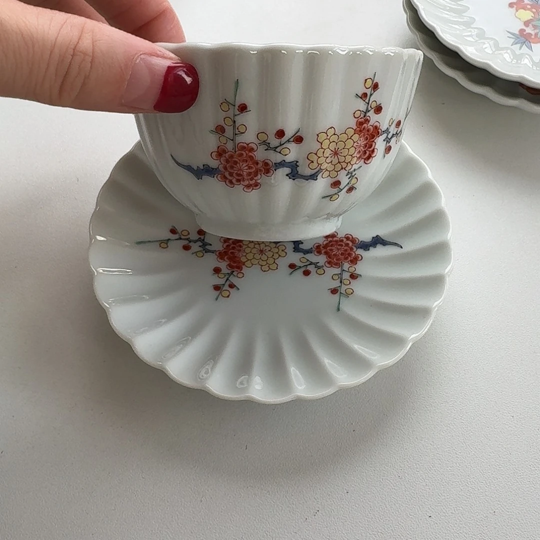 瓷片手绘茶杯两件套，120毫升，梅花