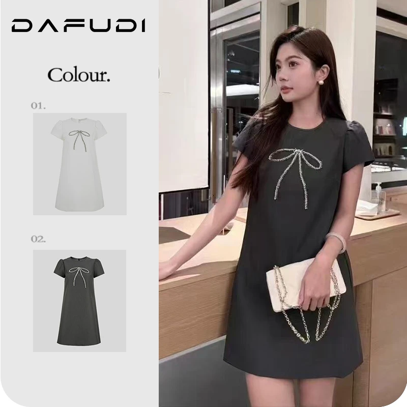 COCOFEFH 【连衣裙】2025夏时尚百搭简约蝴蝶结直筒连衣裙小Z6557