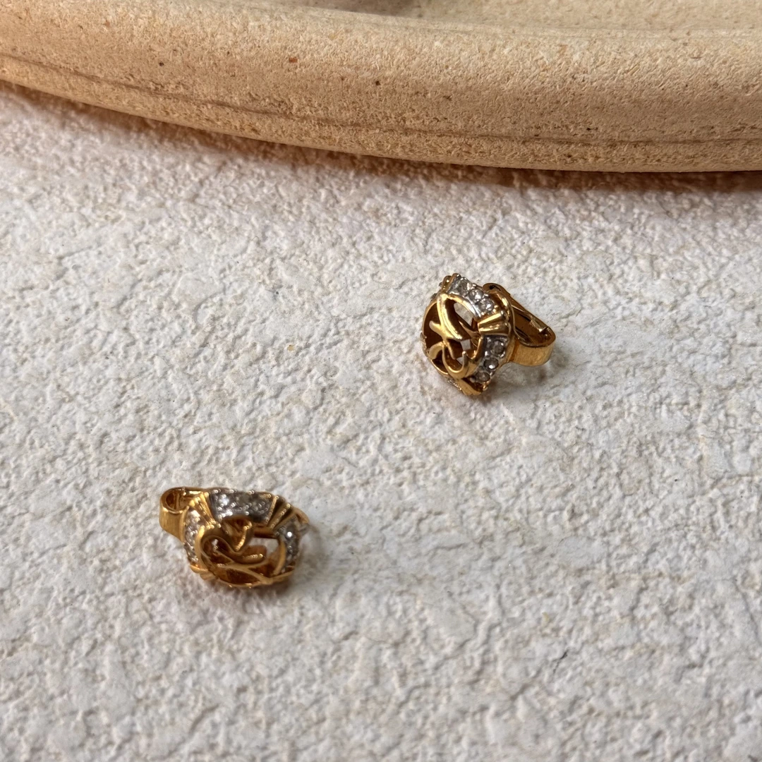 铜合金合成锆石耳饰 【六六中古】孤品精美耳夹th6166