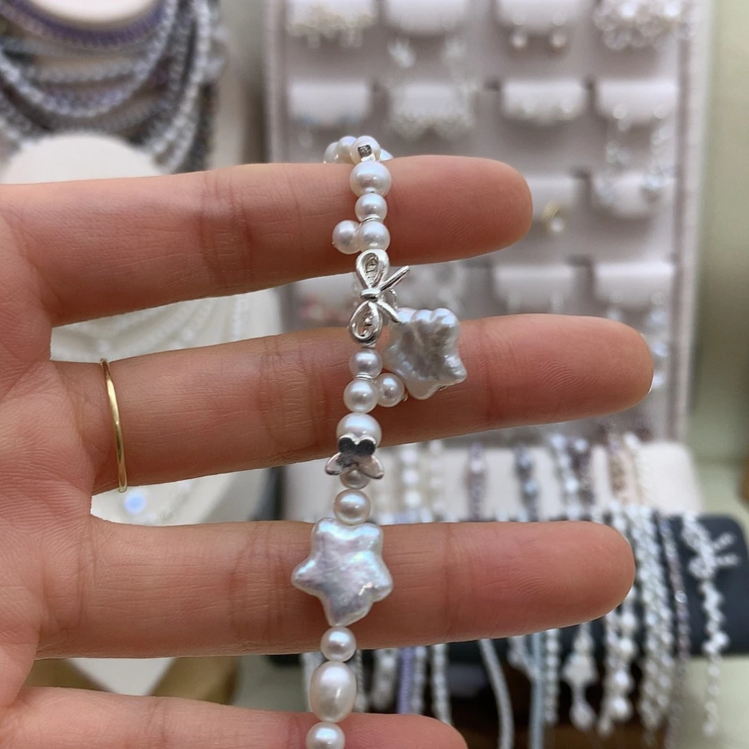 耳饰银S925镶嵌淡水珍珠