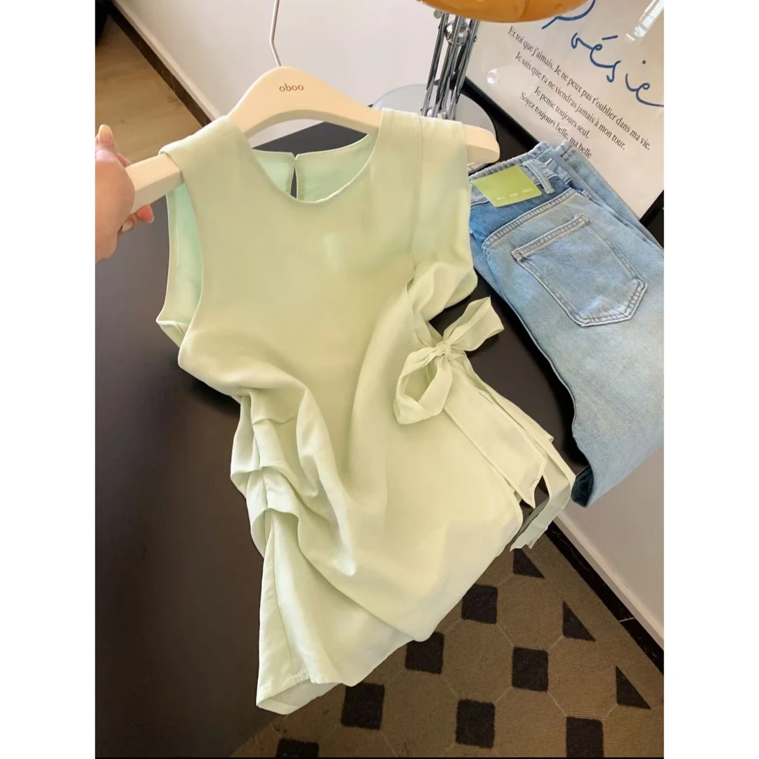 打底2025年新款韩系简约风圆领无袖小众女夏季时尚百搭显瘦上衣潮