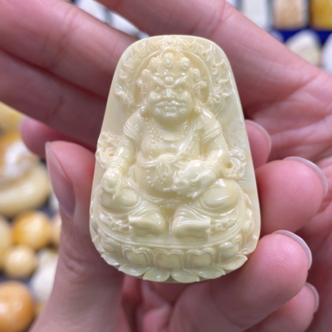 蜜蜡裸石未镶嵌琥珀蜜蜡黄财神吊坠