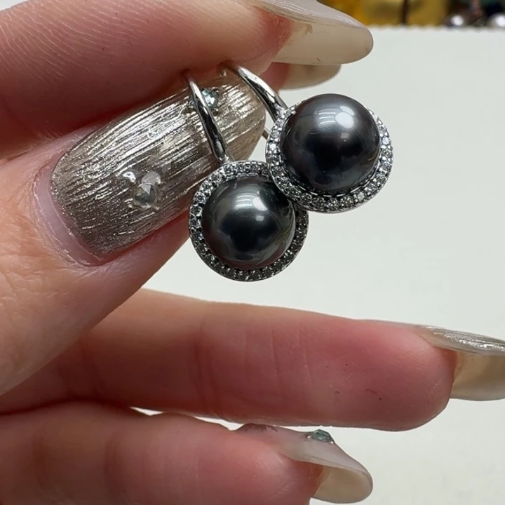 海水珍珠耳饰银S925镶嵌