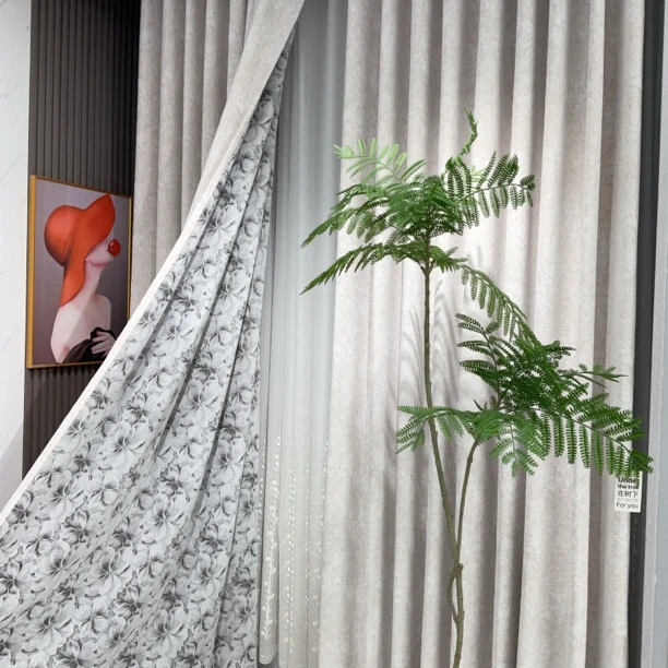 紫藤花语-奶茶色-高端浮雕雪尼尔-奶油风窗帘