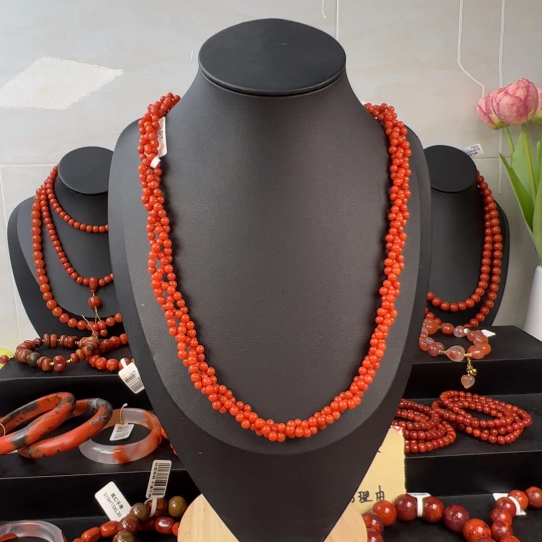 南红玛瑙银S925镶嵌（满肉麻花链4mm