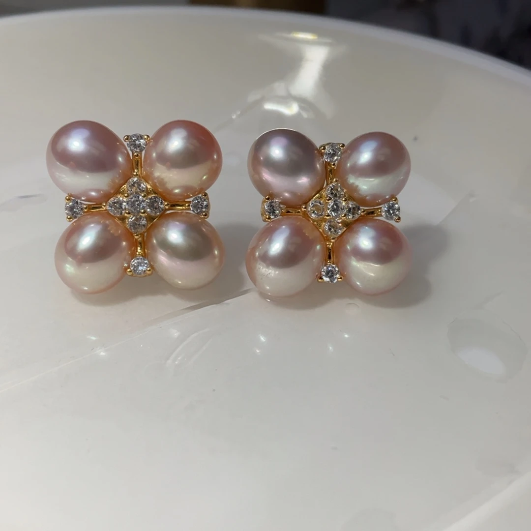 淡水珍珠耳饰银S925镶嵌
