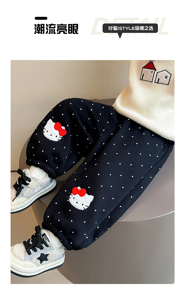 女小童洋气加绒卫裤秋冬款儿童一体绒休闲裤冬装宝宝加厚圆点裤子