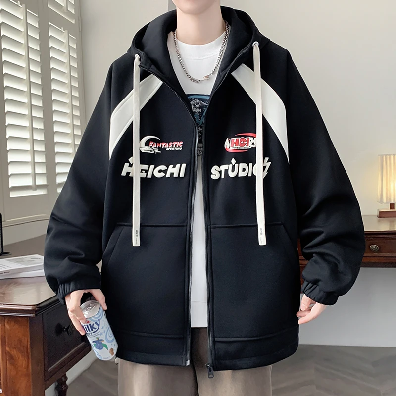 外套男春秋连帽2025新款潮牌百搭帅气青少年夹克美式休闲宽松男装