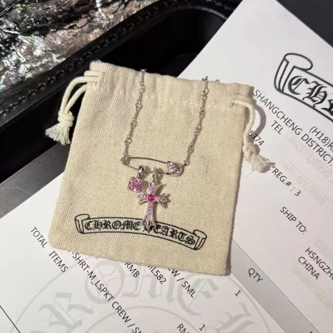 BMHM 钛钢项链 超闪十字架回形针项链女小众轻奢风银色彩色紫色