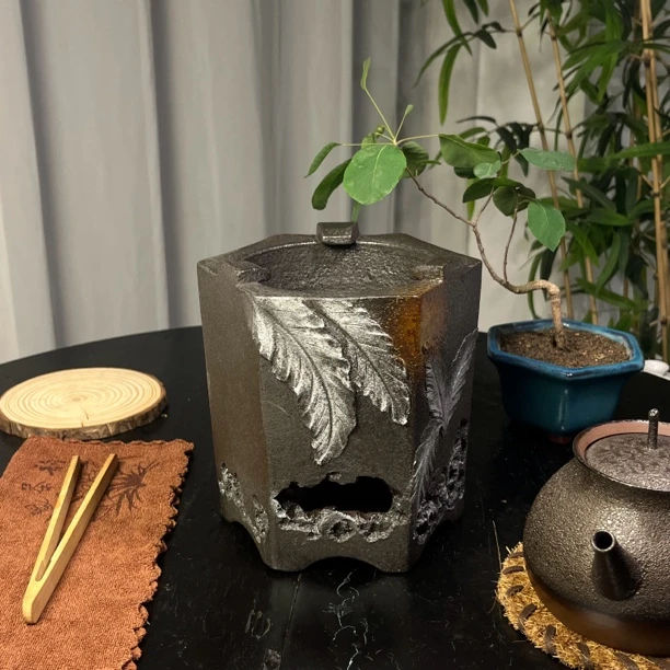 【尖峰炭陶炉】潮州砂铫烧水茶具窑变黑砖砂铫壶陶壶煮水煮茶壶陶瓷