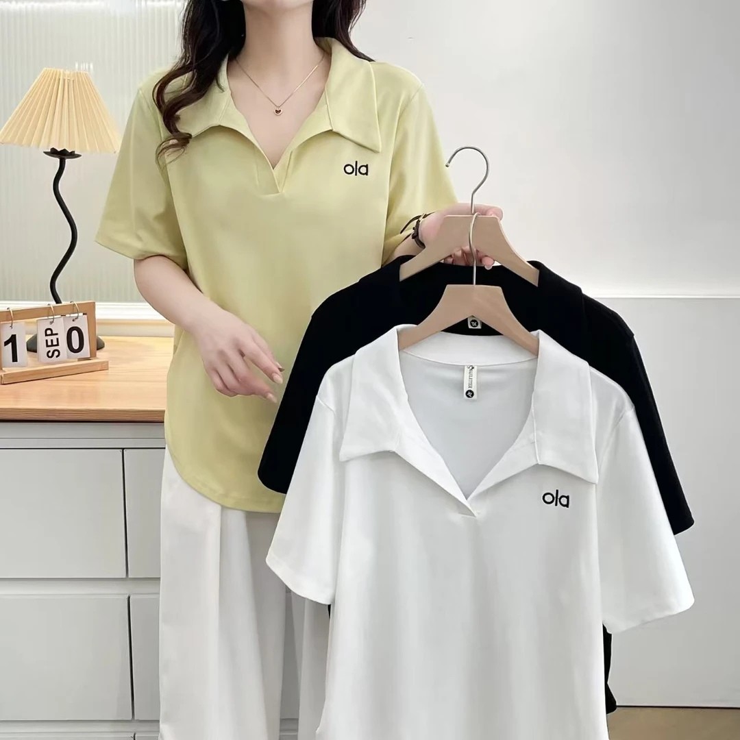 新款显瘦大码休闲时尚夏季百搭翻领设计感小众简约短袖9512