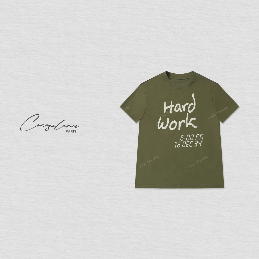 韩彬彬"绿豆"酵洗炒盐做旧斑驳肌理独家色透气柔肤定制T恤2364-2