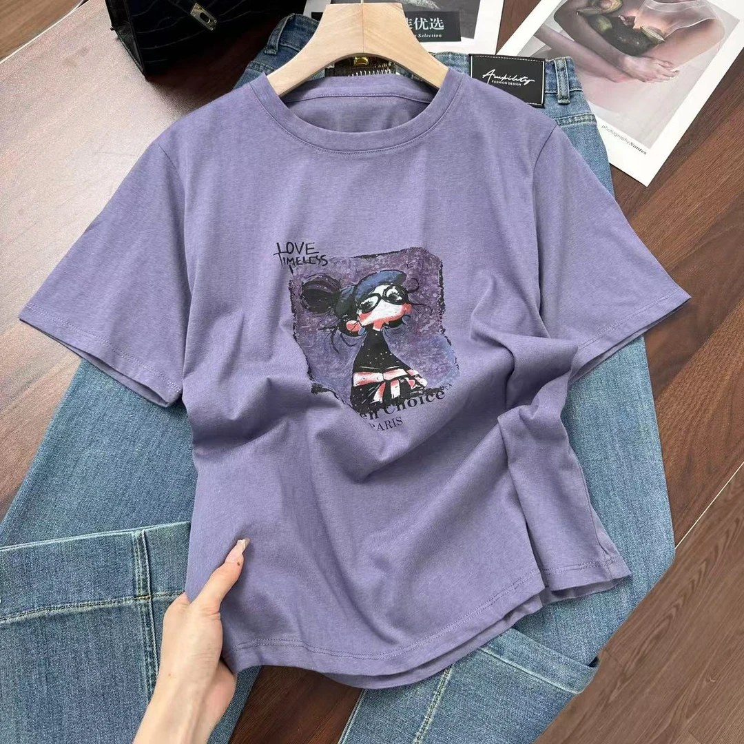 眼镜女孩~好软糯好舒服的棉T！洋气显白夏季针织衫Y7295