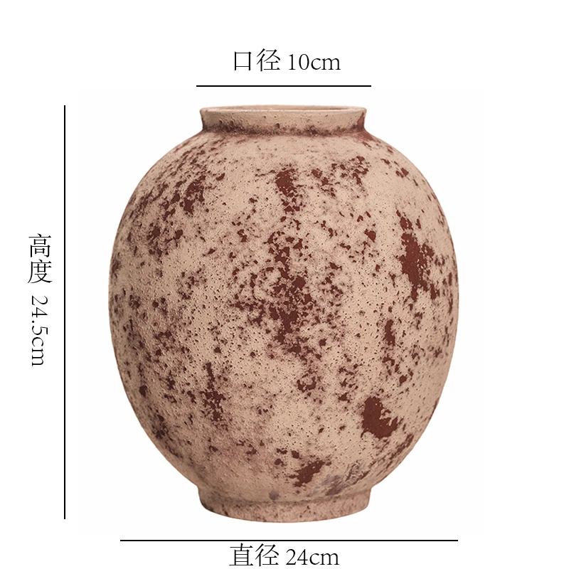 【斑点红月亮罐】侘寂风斑驳陶罐水培陶瓷花瓶【口10直径24高24.5cm】