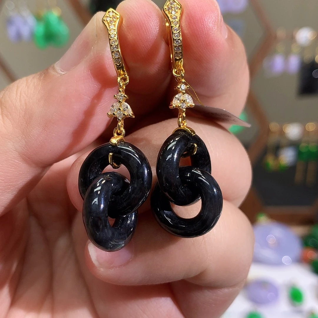 银S925镶嵌翡翠耳饰天然翡翠耳饰