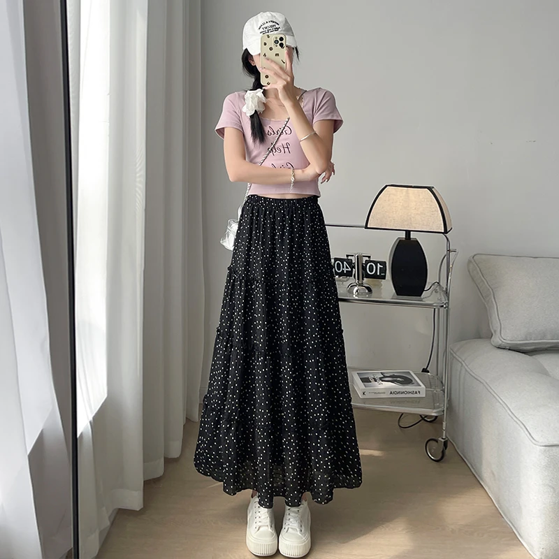 1268法式波点蛋糕裙女春夏2025新款高腰显瘦a字裙蓬蓬半身长裙
