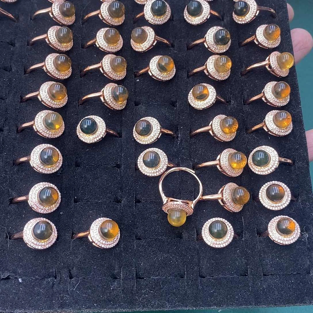 琥珀戒指银S925镶嵌560号