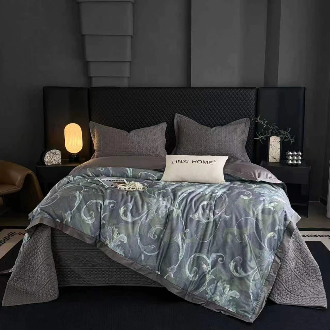 【高端新品】长绒棉轻奢亲肤印花床盖四件套双面 花房姑娘  莱斯猫